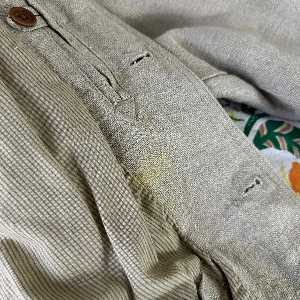 Vtg Banana Republic Safari‎ Jacket Mens XS Beige Linen Leather Collar Field Coat